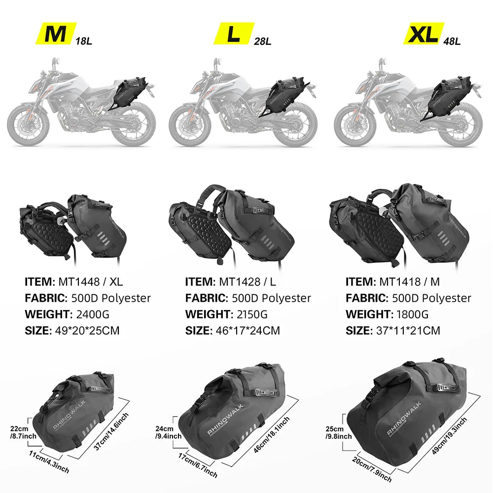 Rhinowalk Motorcycle Bag 100%Waterproof 18L/28L/48L Large Capacity 2 Pcs Universal Fit Motorcycle Pannier Bag Saddle Side Bags