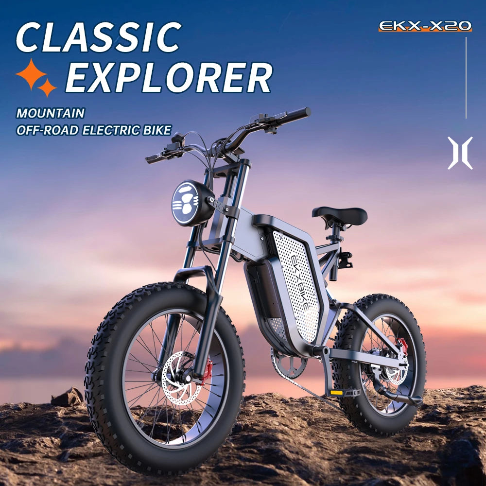 EKX X20 Electric Bike Mountain Moped Ebike 20 Inch Fat Tire 2000W 48V 35AH Men's Road EBike Electric Bicycle For Adults E Bikes