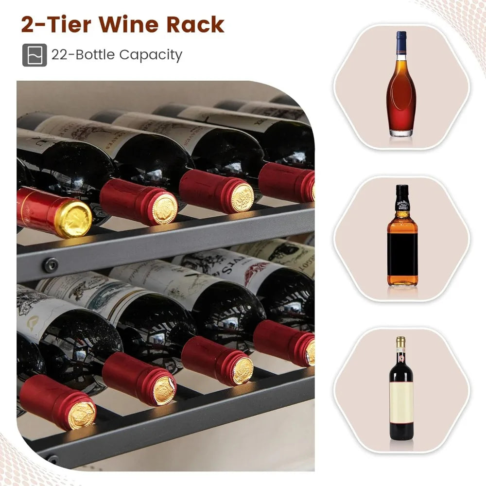 Industrial Wine Rack Table, Wine Bar Cabinet with 2-Tier Wine Rack, 4 Row Glass Holder and Storage Shelves