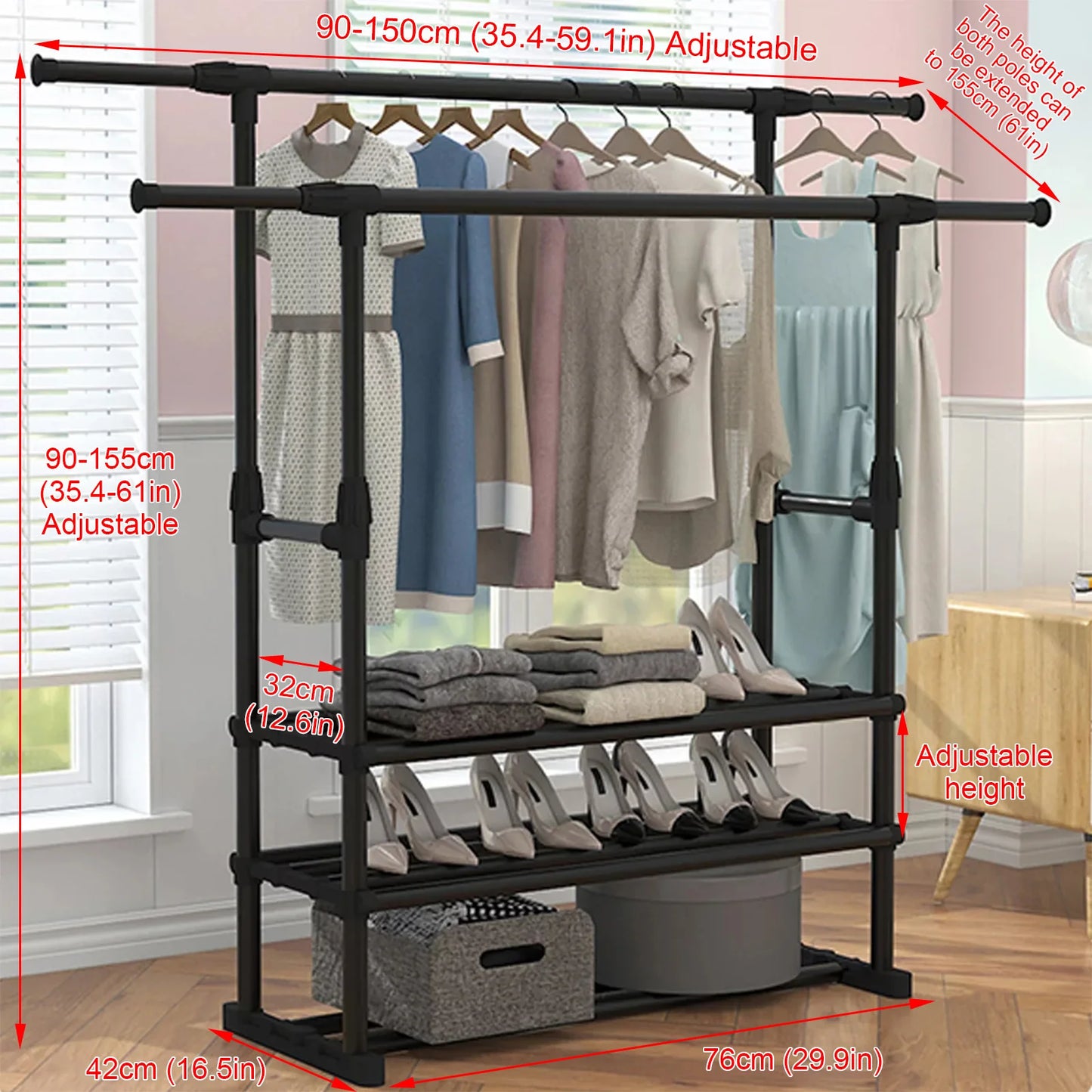 Double Rail Clothes Garment Rack Heavy Duty Commercial Grade Clothing Rack Coat Rack Hanging Rack