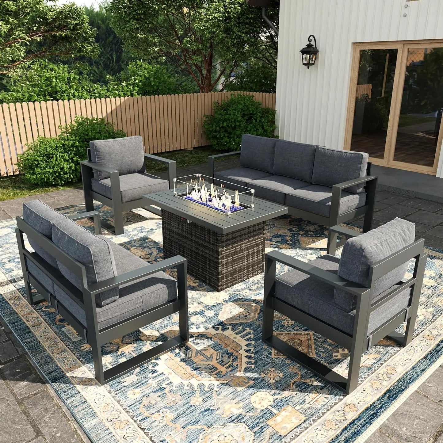 5 Piece Modern Aluminum Patio Furniture Set, Outdoor Patio Sectional Conversation Metal Seating Sets with Olefin, Custom
