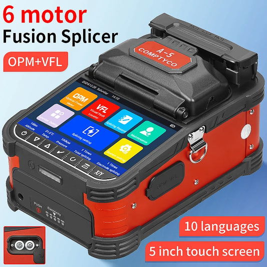 COMPTYCO A-5 Fiber Optic Fusion Splicer SM MM Multilingual Optical Fiber Welding Machine Fiber Core Hot Melt Built in OPM VFL