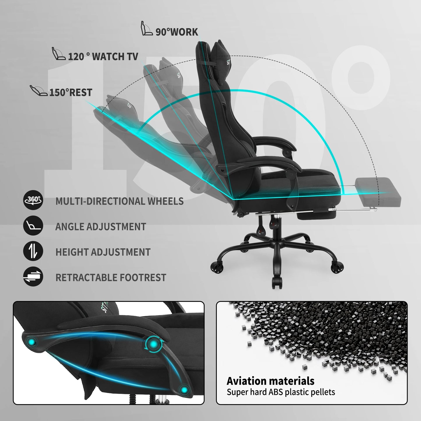 Height Adjustable 360°-Swivel Gaming Chair - Computer Chair With Footrest And Lumbar Support, Headrest For Office Or Gaming