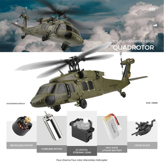 Wltoys K170 RC Helicopter UH-60L 4 Channel Remote Control brushless Helicopters with Gyro and LED Light Durable Airplane Toy
