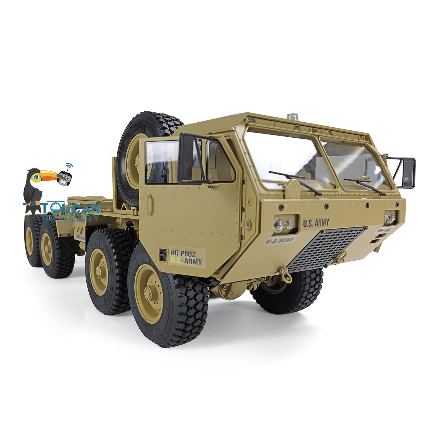 1/12 Scale 8X8 RC US Military Truck HG-P802 4 Axles Remote Control Army Vehicle Heavy Duty Offroad Crawler Car Model for Adults