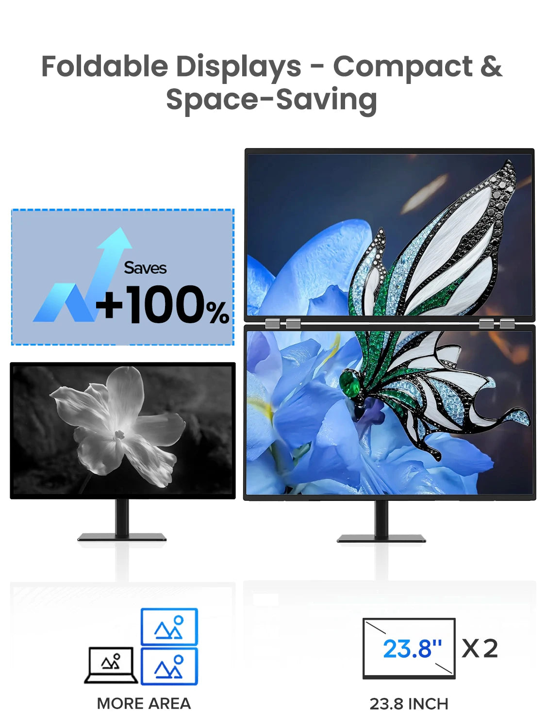 UPERFECT 23.8" Dual Monitor 100Hz USB-C HDMI Portable Gaming Display Laptop Extender Screen 1080P HDR For Wins Mac Android IOS