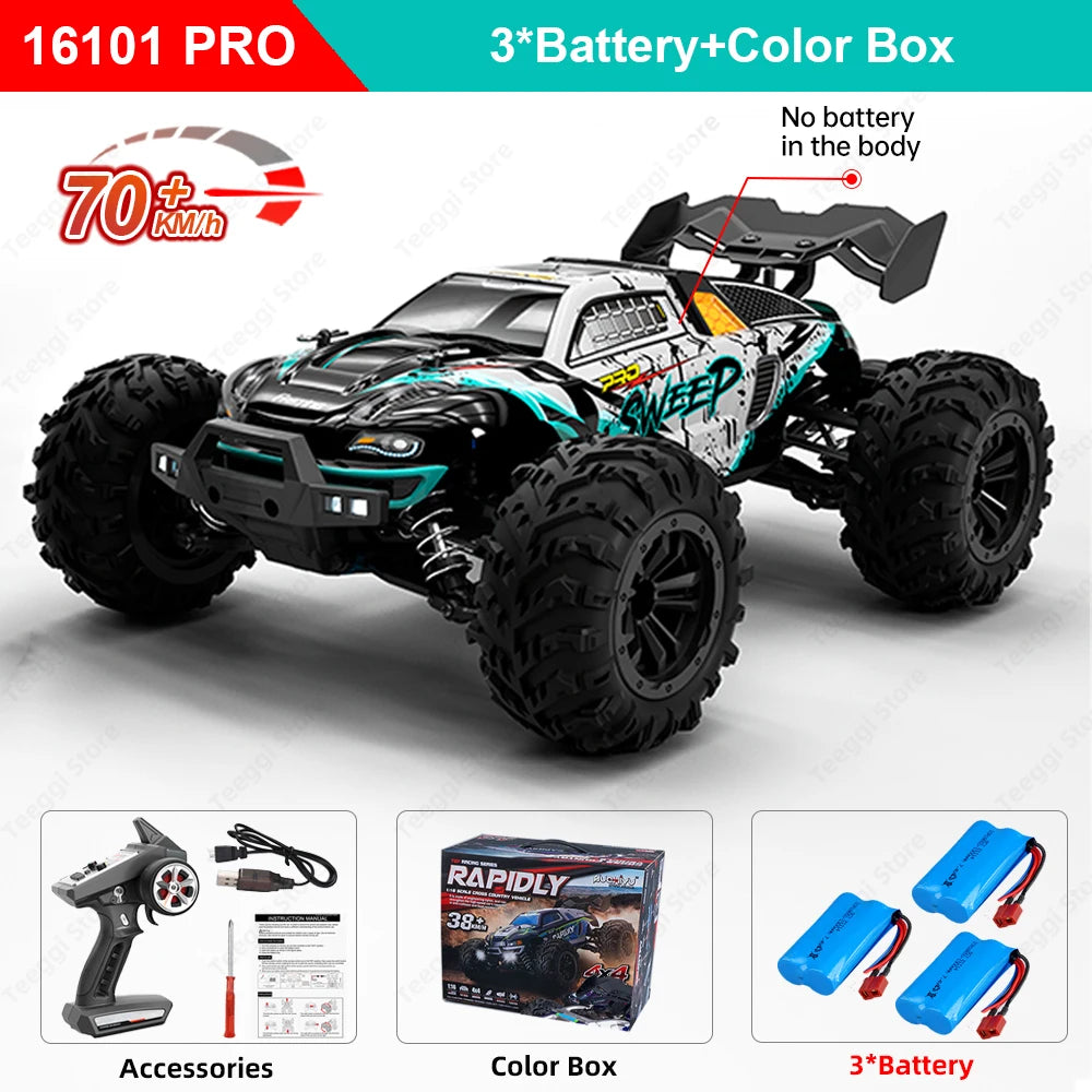 16102 PRO 1:16 High Speed RC Car With LED Light Drift 70KM/H 4WD 16101 pro RC Off-Road Car Monster Truck Toy For Kid Gifts