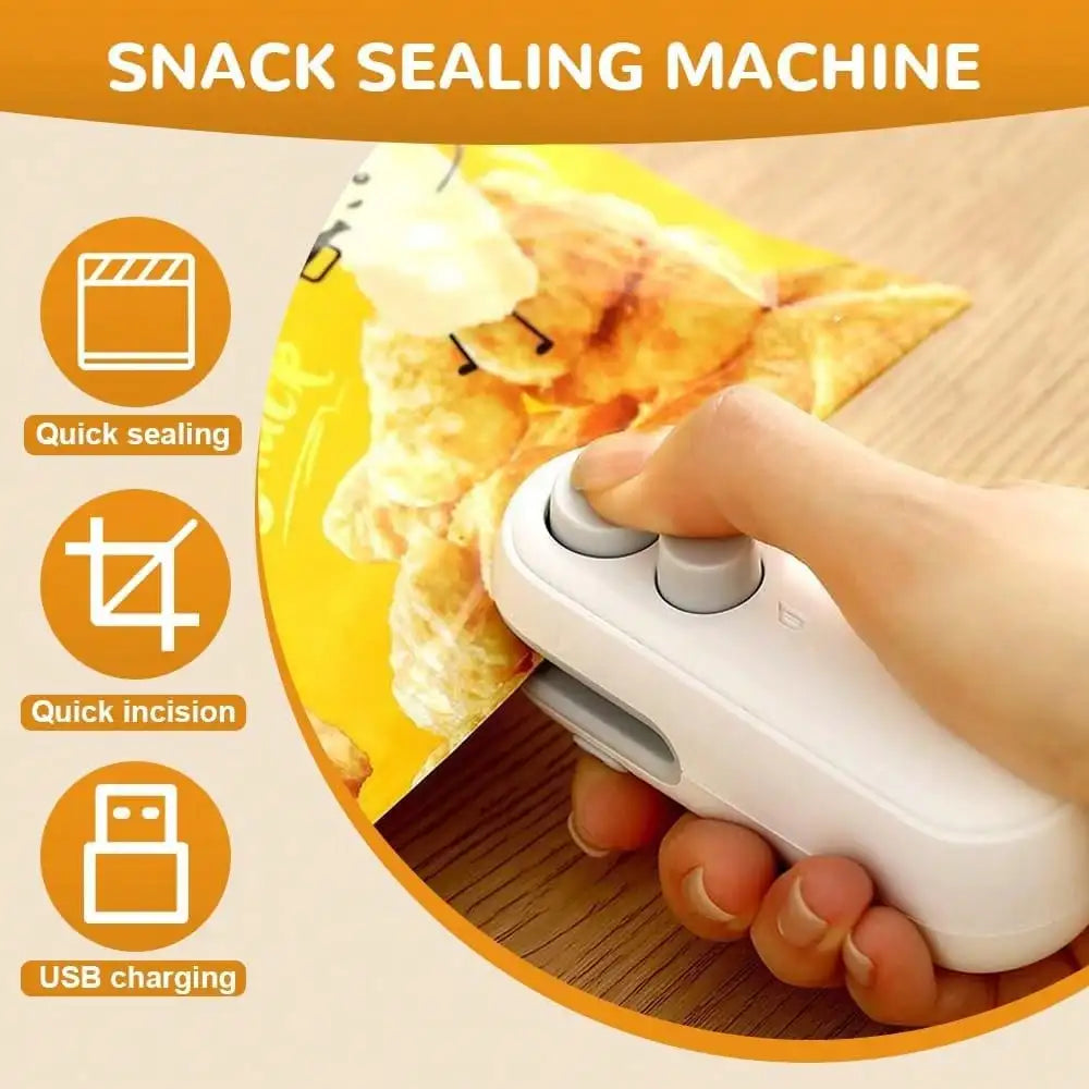 Mini Snack Bag Sealing Machine, Rechargeable 2-In-1 Bag Heat Sealing Machine, With Chip Cutter, Plastic Bag Resealing Machine To Keep Food Fresh, Small Sealing Machine With Blade, Hot Vacuum Sealing Machine, USB Charging Seal