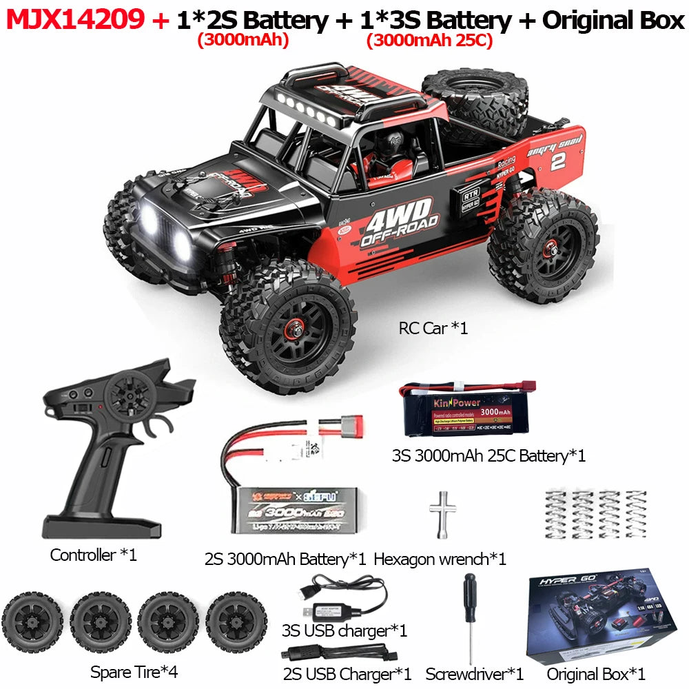 75km/h Brushless Hyper Go MJX 14209 1/14 RC Car 2.4G Remote Control 4WD Off-road Racing RC Truck Electric Hobby Toy