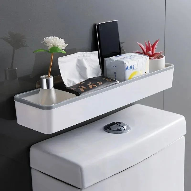 1pc Toilet Bathroom Storage Cabinet Rack Wall Hanging Hole Free Multifunctional Artifact Above Toilet Rack White Shelf Organizer