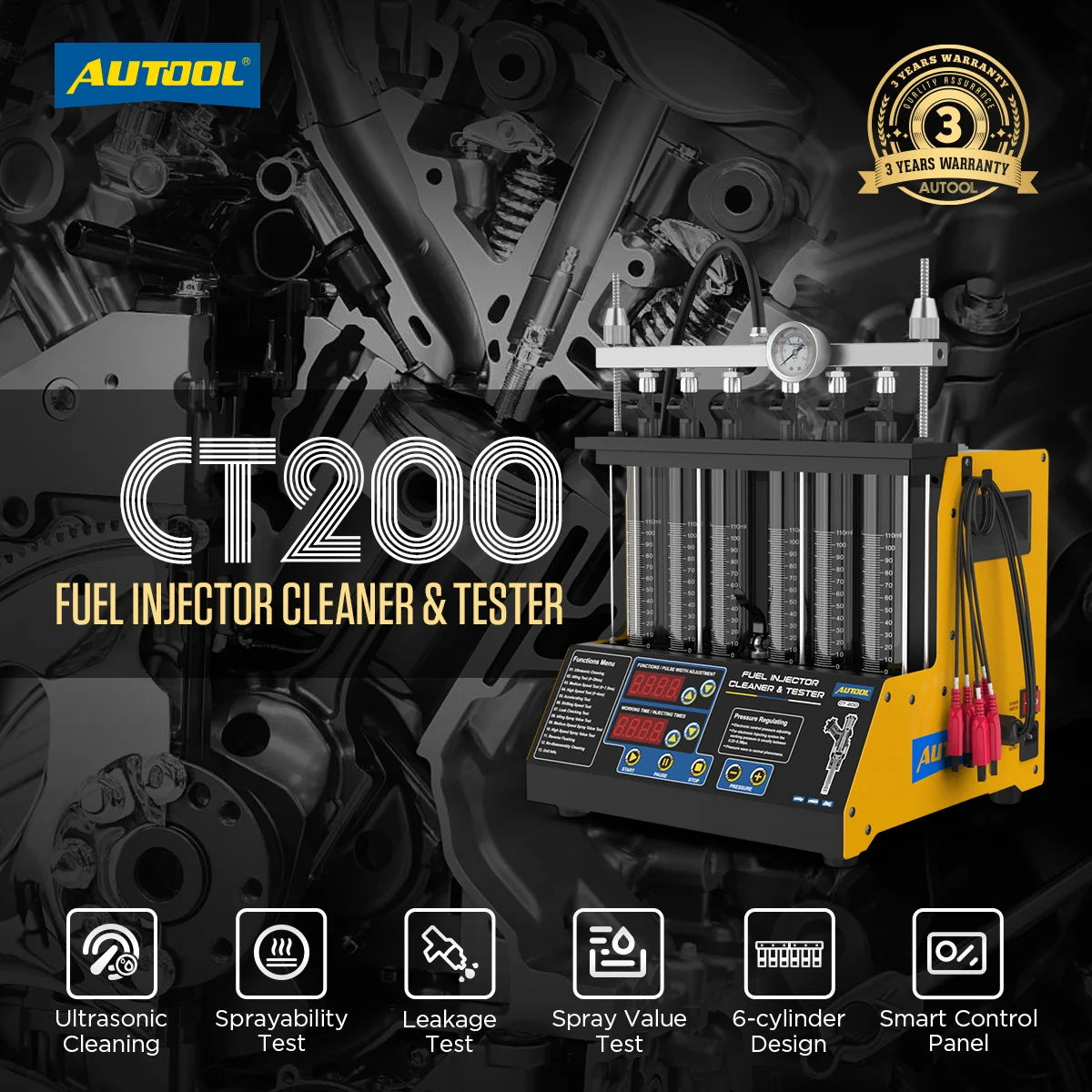 AUTOOL CT200 Injector Ultrasonic Cleaner & Tester Machine PK CNC602A Gasonline Nozzle Cleaner Fuel Injectors