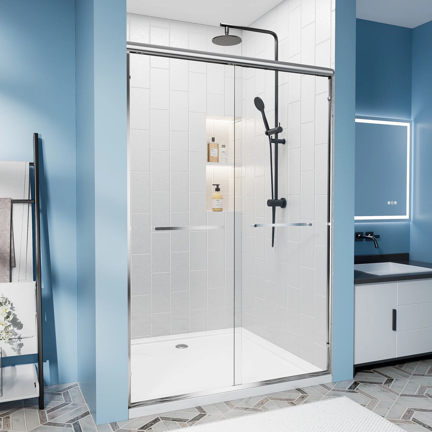 56"- 60" W x 72'' H Double Sliding Door, Semi-Frameless Shower Door, 1/4" (6mm) Tempered Glass for Walk-in Shower