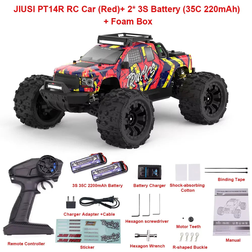 JIUSI RC Car PT14R MT14R 1/14 Brushless 80km/h 2.4G Remote Control 4WD Racing Car 3S 35C 2200mAh High Speed Off-road RC Truck