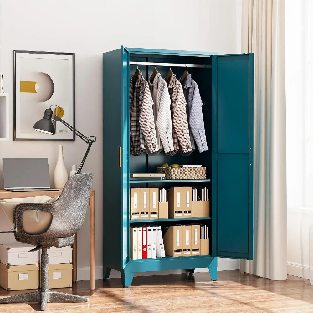 71" Freestanding Convertible 2-in-1 Metal Wardrobe Adjustable Rod & Shelves Clothes Storage Cabinet, Custom