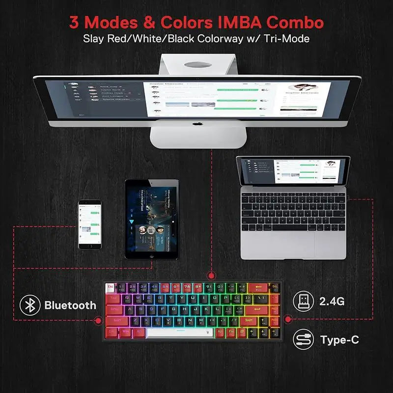 Redragon K631 PRO 65% 3-Mode 2.4Ghz Wireless Wired BT 3.0/5.0RGB USB Gaming Keyboard 68 Keys Hot Swappable Compact Mechanical