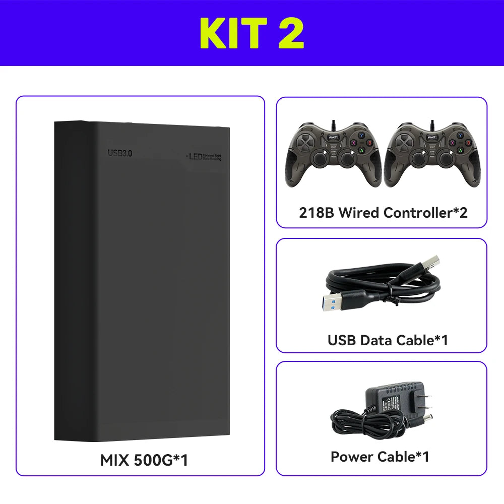 Hyper Base MIX 500G Retro Gaming Hard Drive Disk Game Console for PS3/PS2/SWITCH/XBOX/PS1/N64/DC/WII/WIIU 38293 Games for WIN PC