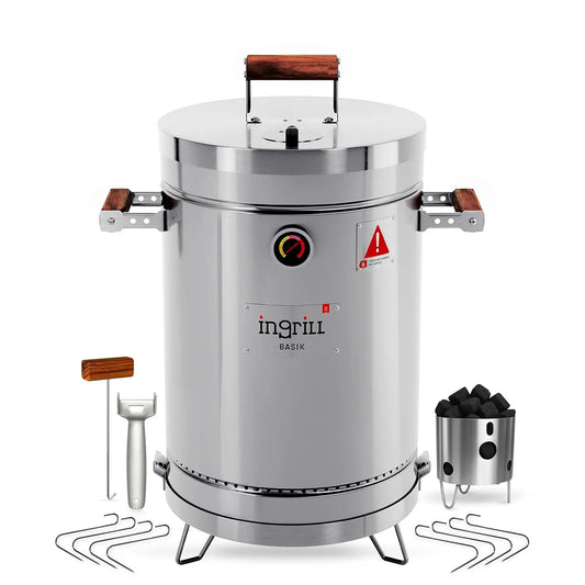 3-in-1 Stainless Steel Smoker Barrel Grill – Portable Charcoal BBQ with Thermometer, 12 lbs Outdoor Cooking Smoker, Customized