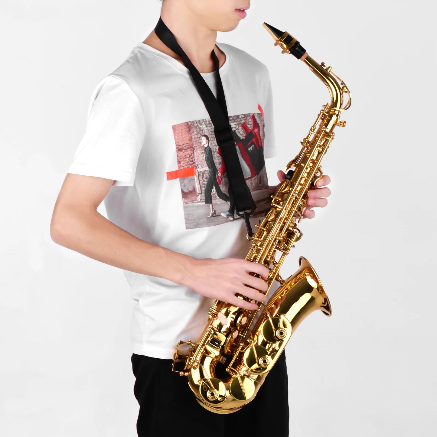 AS100 Eb Alto Saxophone Brass Lacquered Alto Sax Wind Instrument with Carry Case Gloves Straps Cleaning Cloth Brush