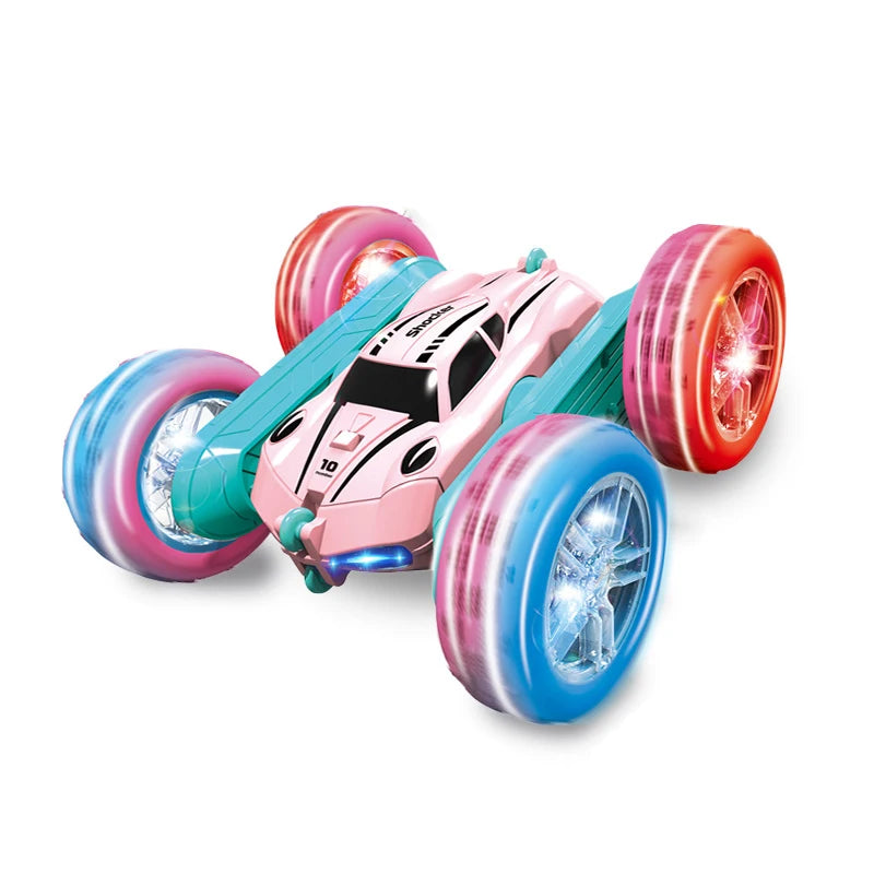 Remote Control Car - Girl Pink Remote Control Car -2.4G Double sided 360 ° Rotation - Car Toy with Lights - Girl Birthday Gift