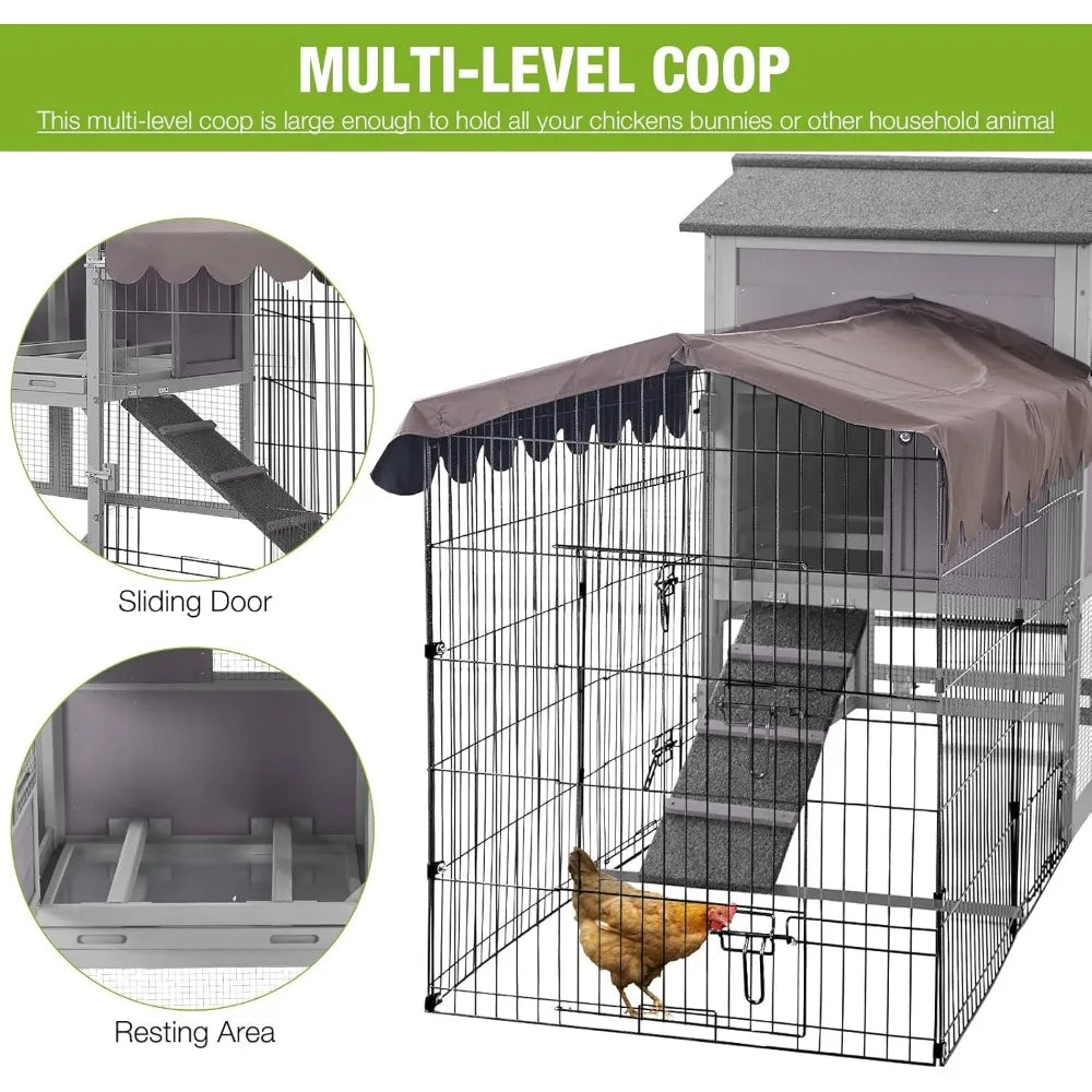 Large Mobile Chicken Coop - All-Steel Frame Hen House with Wheels, Metal Run, and Waterproof Cover