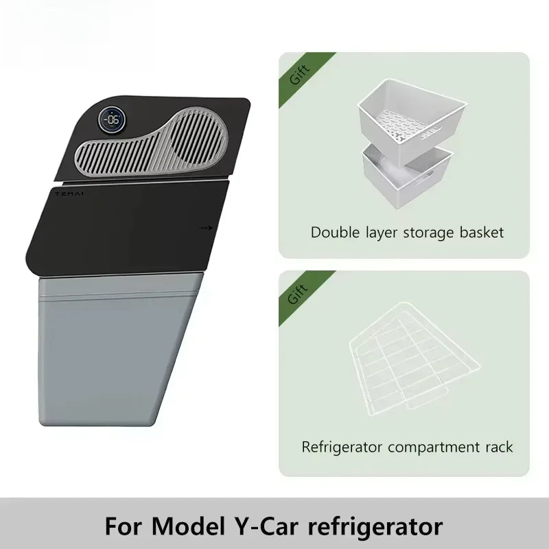 For Tesla Model Y & Highland 16L Car Fridge, Portable Compressor Freezer - 5-Seat Camping Cooler, Travel Food Fresh Keeping