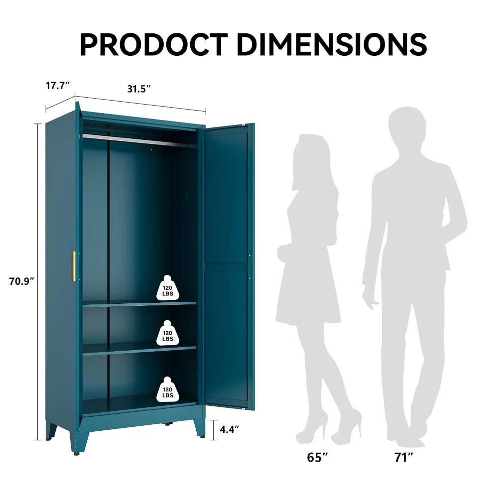 71" Freestanding Convertible 2-in-1 Metal Wardrobe Adjustable Rod & Shelves Clothes Storage Cabinet, Custom