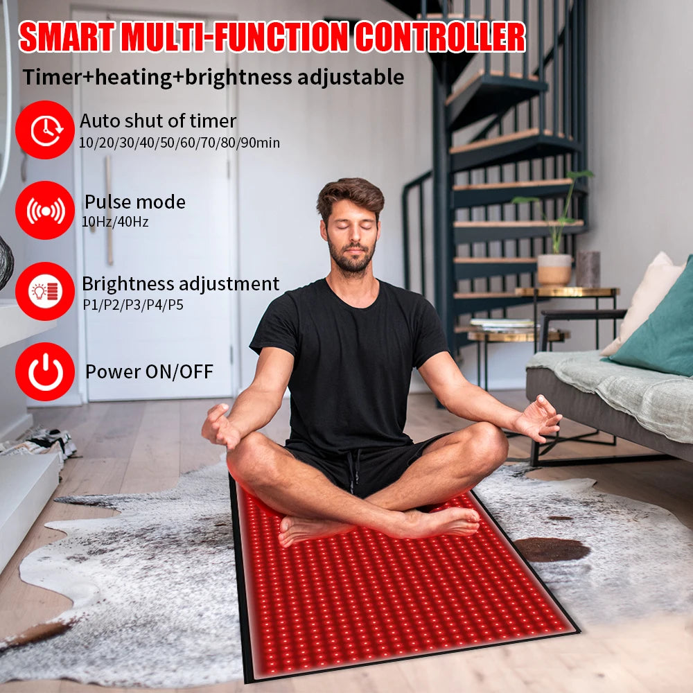 Full Body Red Light Mat 71"x 31" Red Light Blanket 1280 LEDs Red Near Infrared 660nm 850nm Full Body Pad for Body Pain Relief