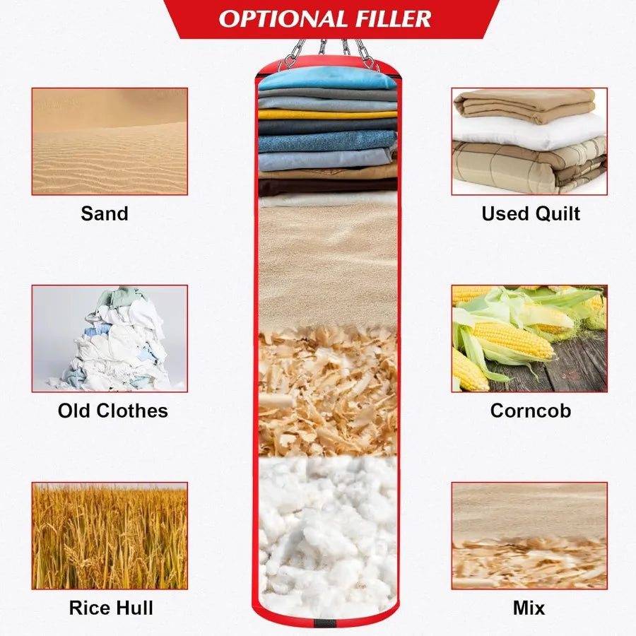 4FT Hanging Punching Bag for Adults Super PU Leather Boxing Training Equipment Heavy Bag with 12OZ MMA Gloves Unfilled Kicking