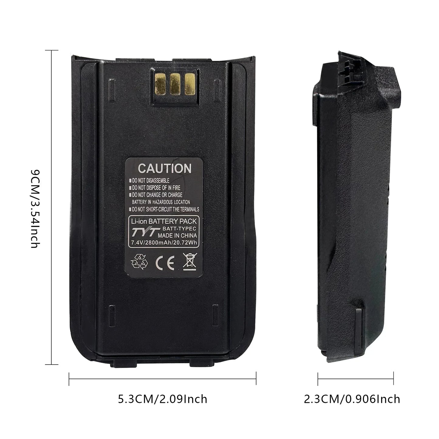 For TYT MD-380 Battery Thickened Li-ion Battery 2800mAh USB-C Charging Compatible with TYT MD-UV380 DP-290 RT3S Radios