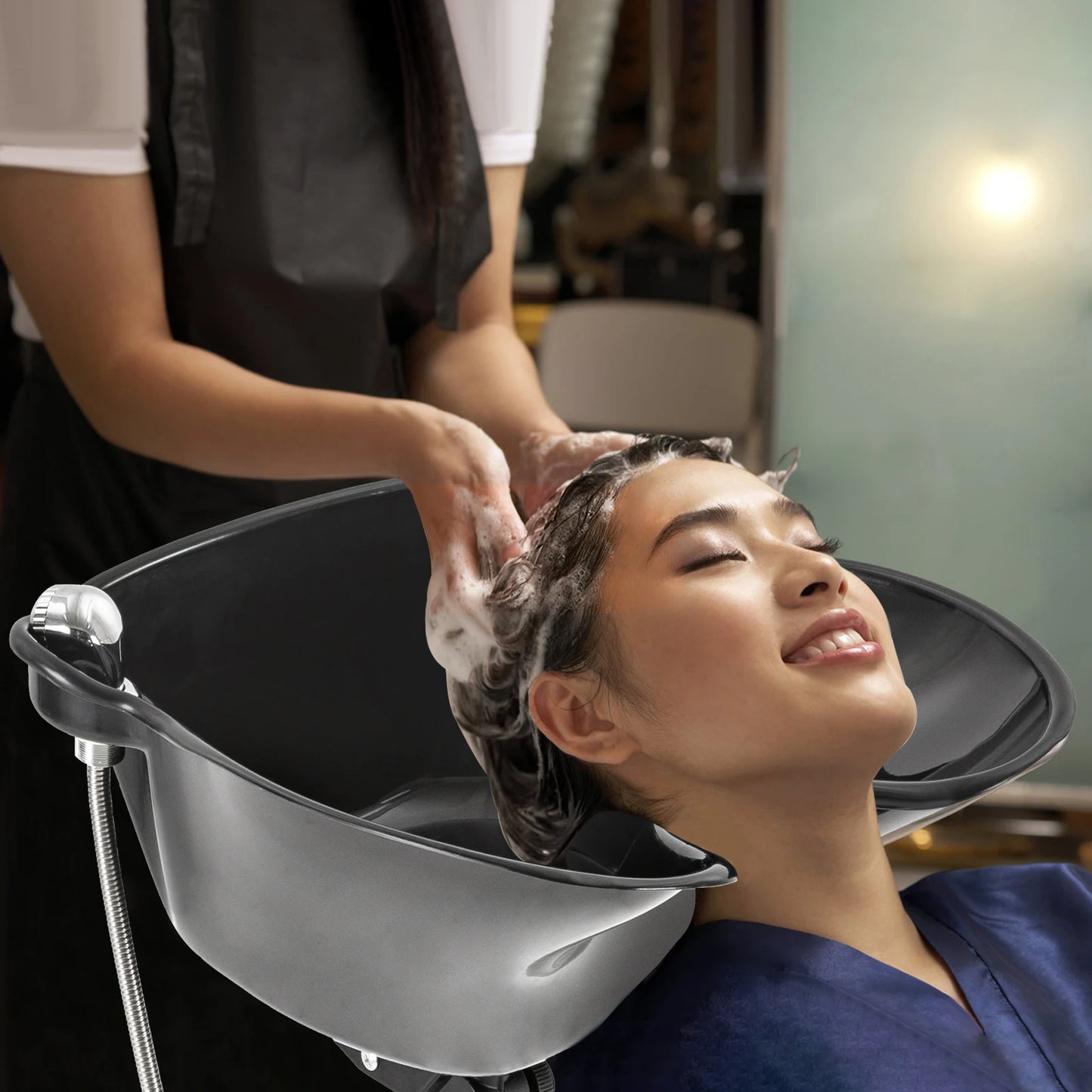 Mobile Hair Wash Basin Height Adjustable For Salon Spa Portable Shampoo Basin with 2 Water Buckets