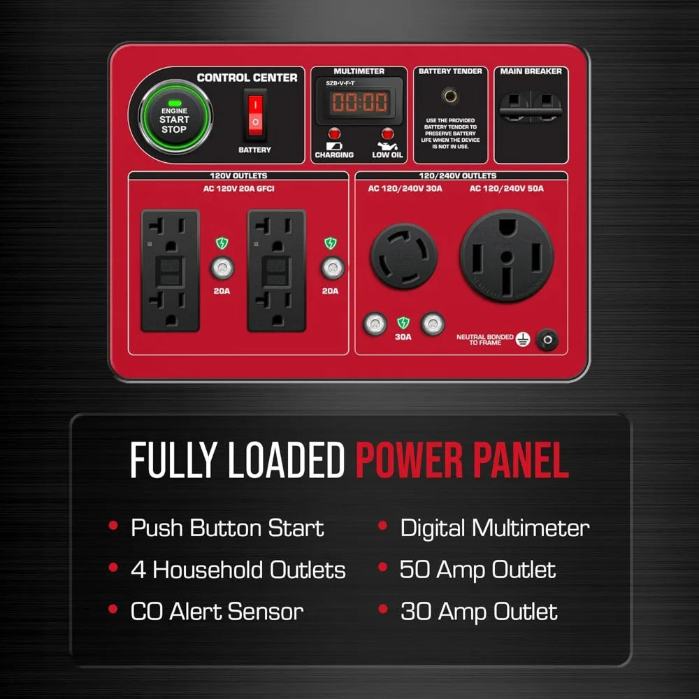 13000W Dual Fuel Portable Generator - Gas & Propane, Electric Start, Home Backup, RV Ready, CO Safety