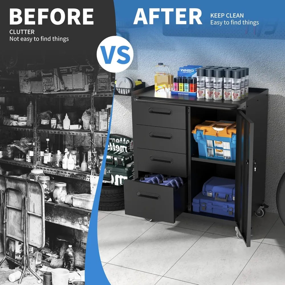Mobile Tool Storage Cabinet with Wheels,Heavy Duty Rolling Tool Cabinets for Garage,Metal Storage Cabinets with 4 Drawer