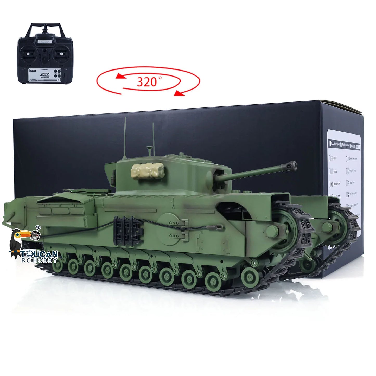US Stock 1/16 Tongde RC Battle Tank Churchill Mk.VII Electric Infrared Battle Radio Control Panzer Ready to Run Vehicles Toy