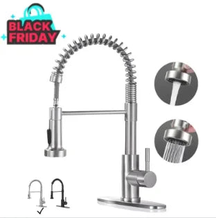 Modern Brushed Nickel Kitchen Faucet, Pull Down Sprayer Single Handle, Compact Design for 1 or 3 Holes