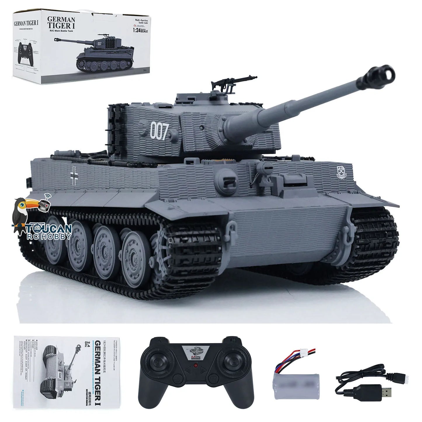 US Stock 1/24 Taigen Tiger I Remote Control Infrared Combat Military Tanks RC Battle Tank Wargaming Set for Collectors