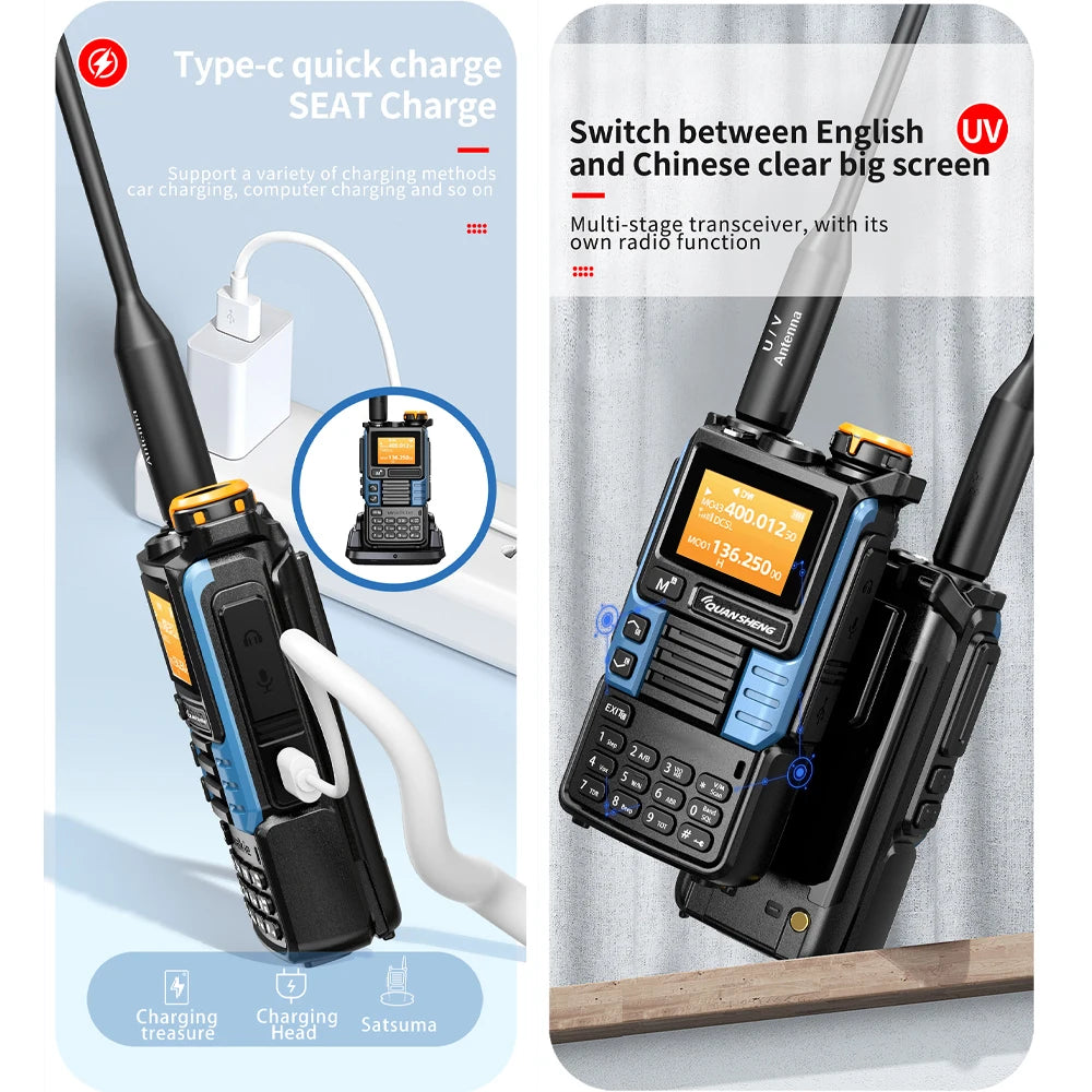 UVK5(99) AM/FM/DTMF Walkie-Talkie 200CH 20-1000MHZ Walkie-Talkie NOAA Weather Forecast with Flash Copy Frequency Tpye-C LCD Disp