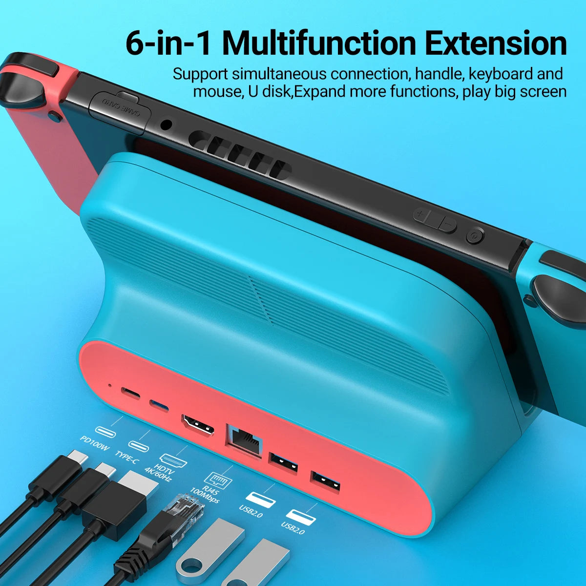 Gopala Cute New Style 6in1 Multifunction Nintendo Switch Dock with 4K HDMI Cooling Fans for Nintendo Switch/Switch OLED
