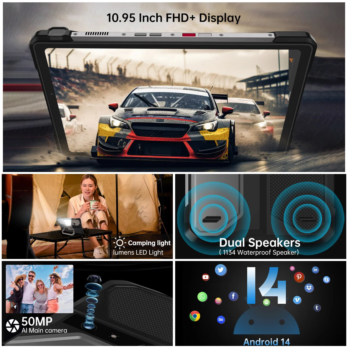 Unihertz 8849 TANK PAD E Rugged Tablet with Projector Android 21000mAh 120Hz 50MP Camera 24GB 512GB 66W 10.95 inch Phone Tablet