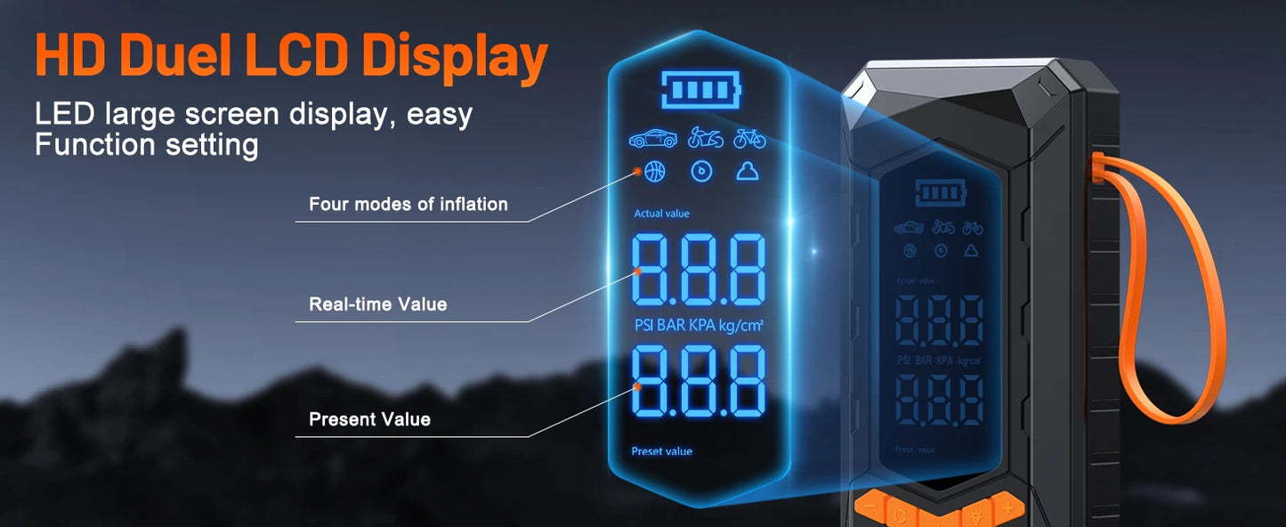 BUVAYE Wired/Wireless Air Pump Car Inflator Tire Pump Air Compressors & Inflators Portable Tire Inflator with 3M Power Cord