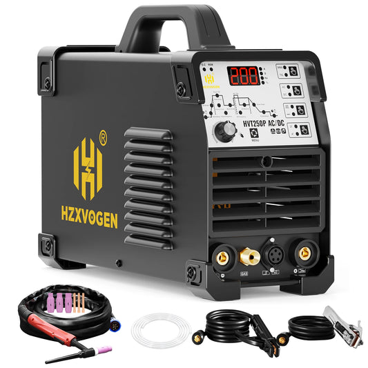 HZXVOGEN 6IN1 HVT250P AC/DC HF TIG Welding Machine Multi Function Aluminum/Stainless Welding Pulse 2T/4T ARC MMA IGBT Welder