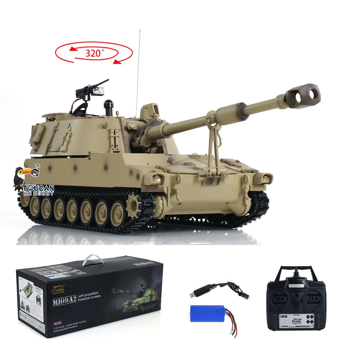 US Stock Tongde 1/16 M109A2 RC Howitzer RTR Self-Propelled Tank with Infrared BB Barrel Recoil Toy Model TH24239