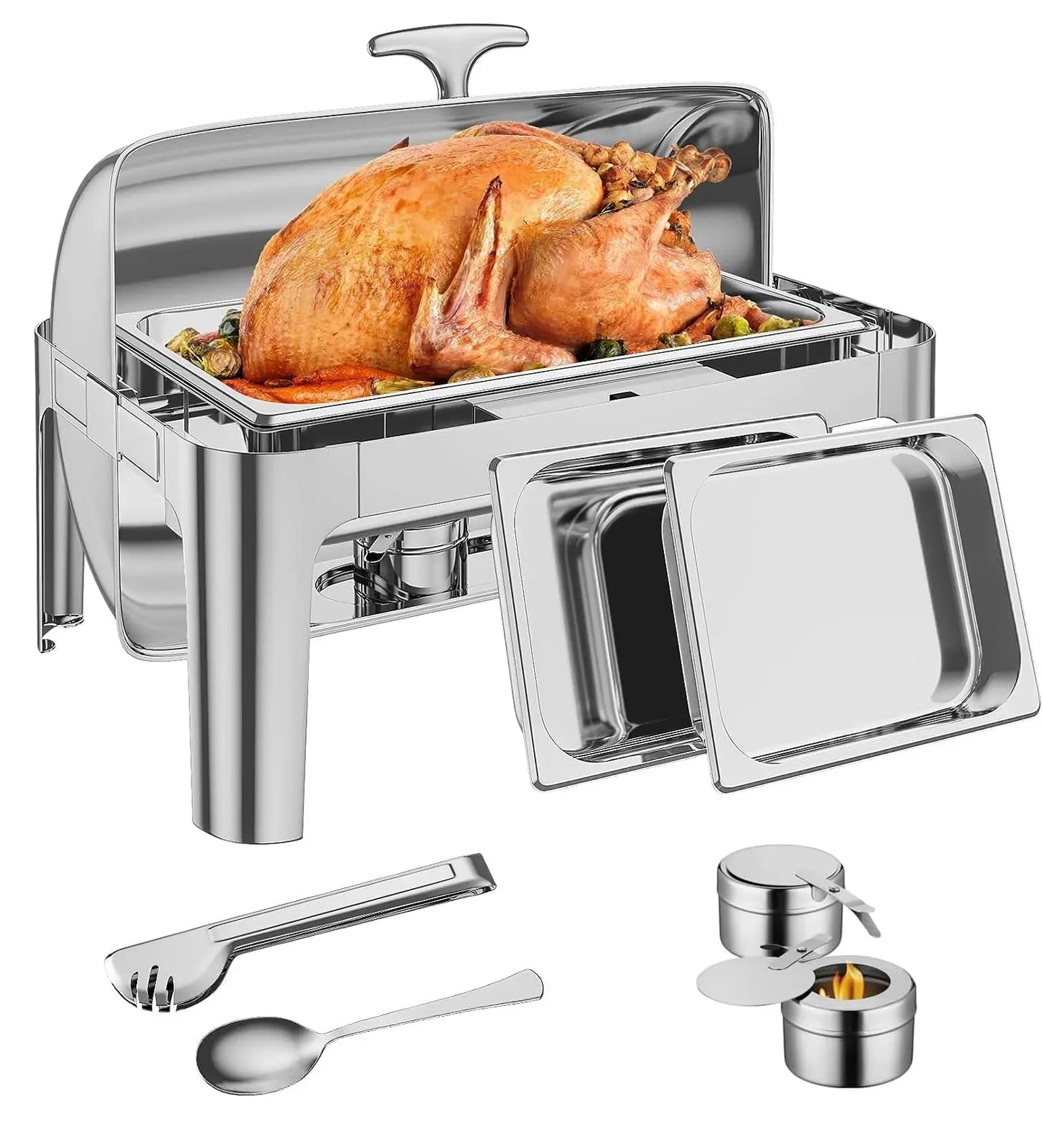 Rectangle Chafing Dish 2 Packs w/ Full Size Pans Buffet Catering Warmer Server Folding Stand Fuel Holder Tray Catering Warmer