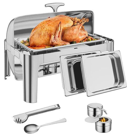 Rectangle Chafing Dish 2 Packs w/ Full Size Pans Buffet Catering Warmer Server Folding Stand Fuel Holder Tray Catering Warmer