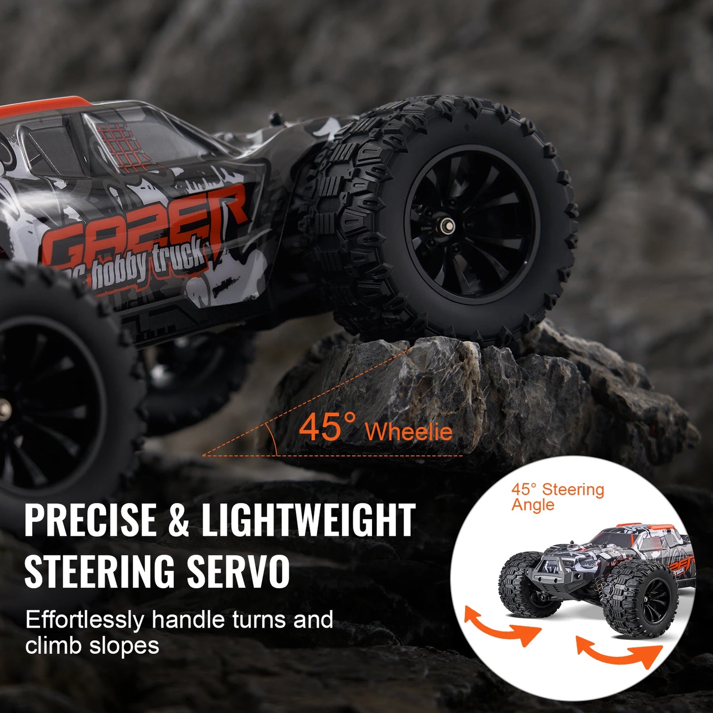 SucceBuy 1:14 Brushed 38KM/H 4WD RC Car All Terrain Off-Road Toys with 2 Batteries Monster Drift Racing Truck for Kids Gifts