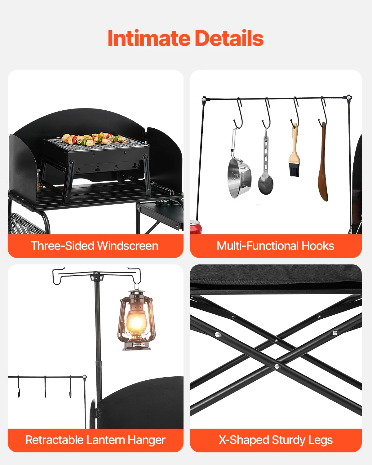 SucceBuy Folding Camping Table Outdoor Camping Kitchen Table Aluminum Portable Cook Station with Storage Cupboard Windscreen