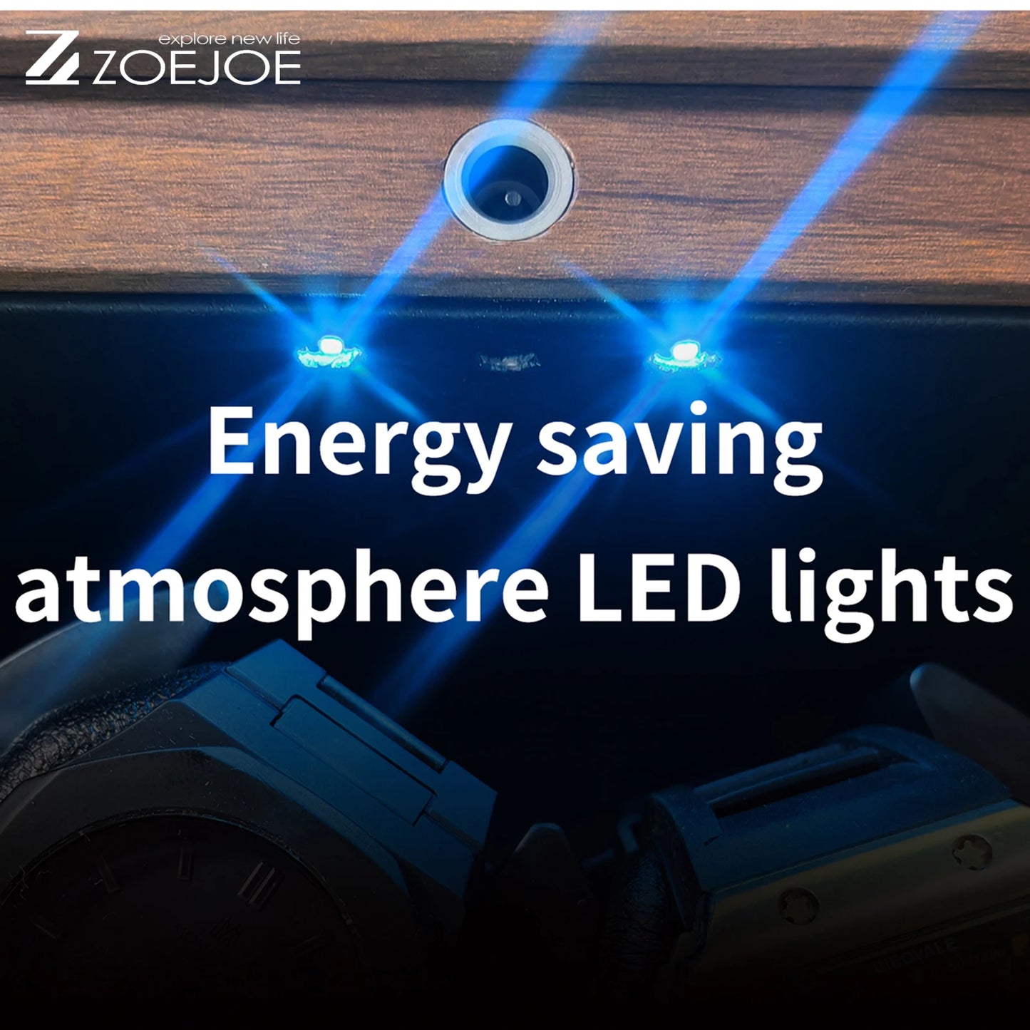 Automatic Watch Winder With LED Ambient Light Quiet Motor Walnut Grain USB Cable 5 Modes Watch Winders Best Gifts For Men Women