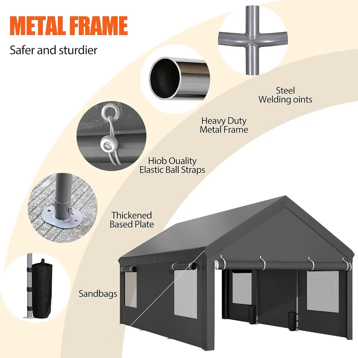 Carport, 12x20 ft Heavy Duty Carport with Roll-up Windows, Portable Garage with Removable Sidewalls & Doors, Car Canopy with San
