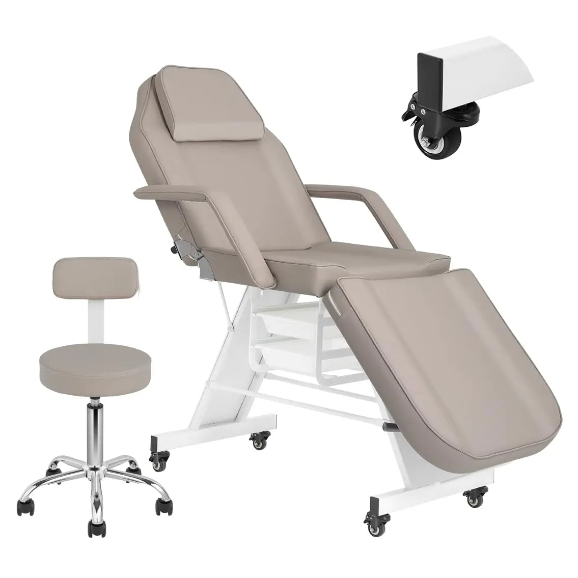 Facial Chair with Wheel Tattoo Chair for Client Beauty Chair Artist Spa Bed Removable Headrest for Client, Esthetician, Artist,