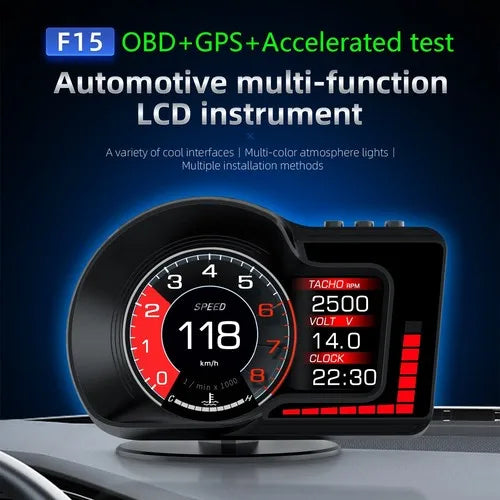 OBD GPS Dual System RPM Gauge Speedometer Milometer F15 Car Head Up Display HUD 6 Alarm Functions Accelerated Test