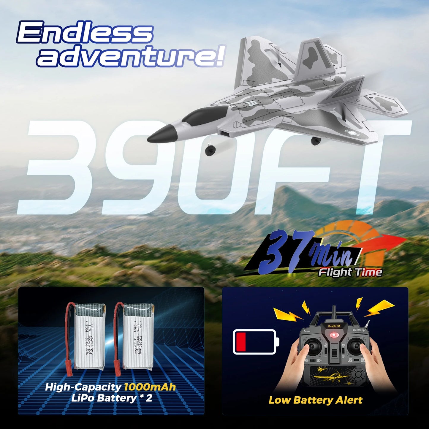 F22 RC Airplane - 4 Channel Fighter Remote Contro Airplane for Adults Beginners with Lights, RTF RC Aircraft with 2 Batteries